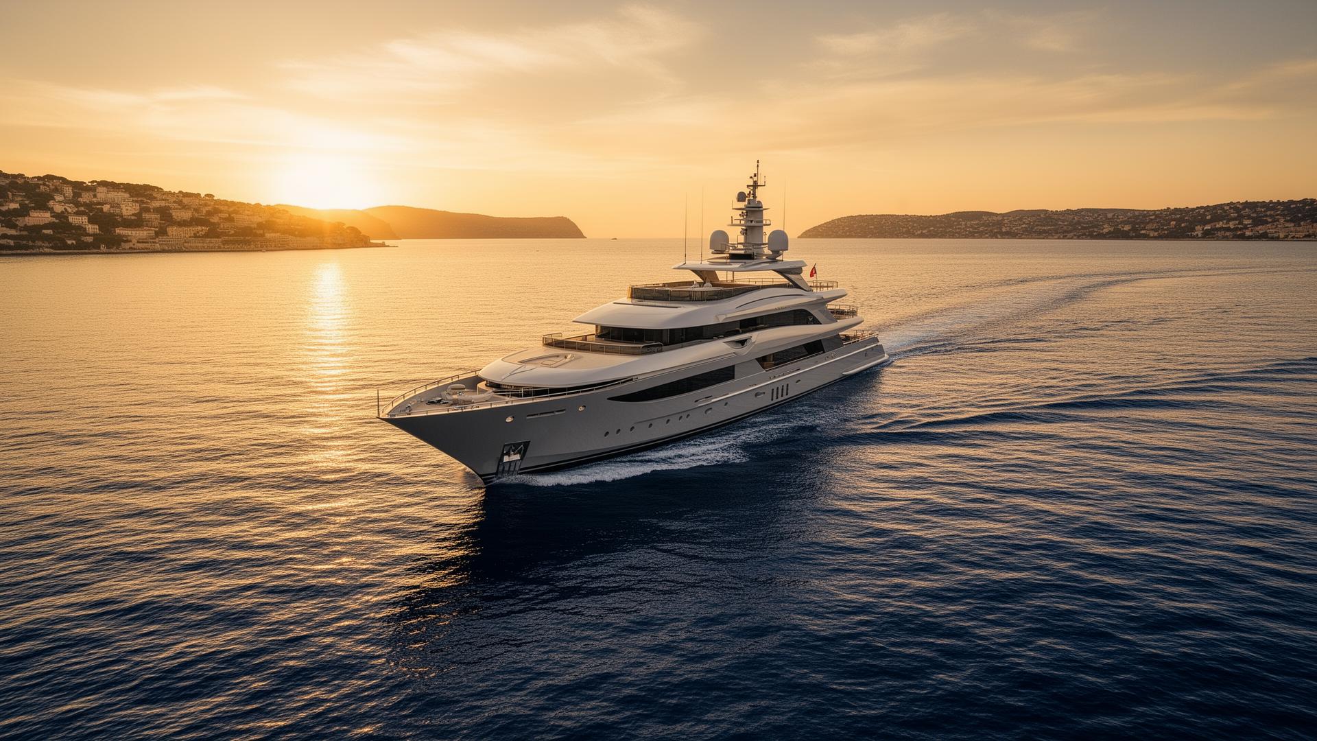 Yacht naviguant au coucher du soleil en Méditerranée